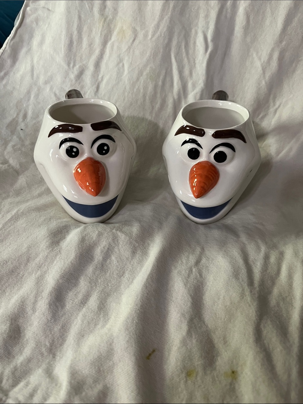 Pair of Zak! White Olaf Ceramic Mugs with Orange Noses